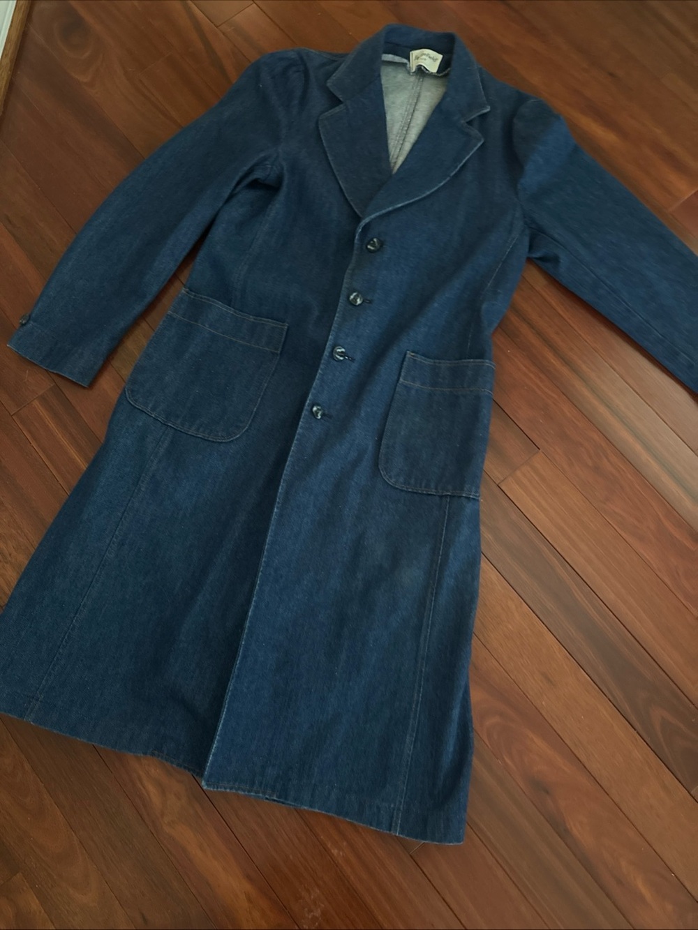 70's Vintage Sedgefield Denim Blue Jean 42R (L) USA Made Full Length Trench Coat - Picture 2 of 10